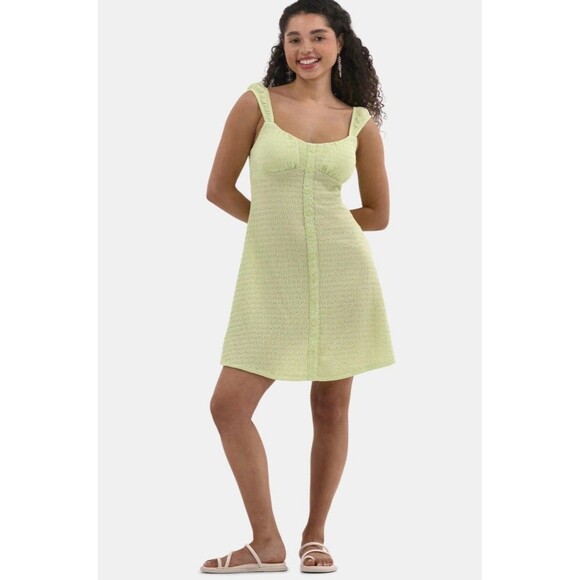 No Boundaries Juniors False Button Front Green Dress L(12-14) New - Picture 2 of 14
